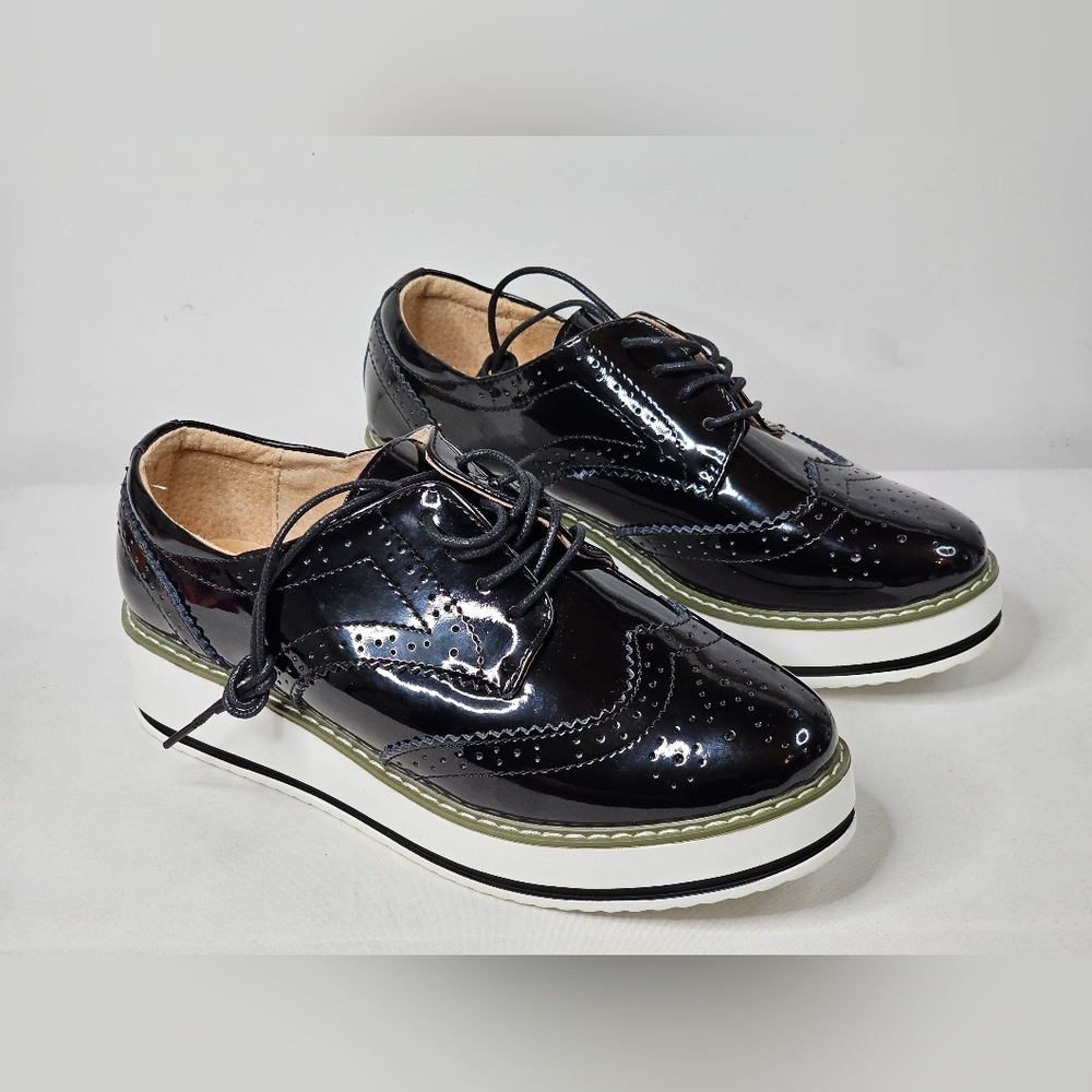 Dadawen Black Wingtip Lace Up Platform Oxford Brogues Shoes Women’s 40 US Size 9